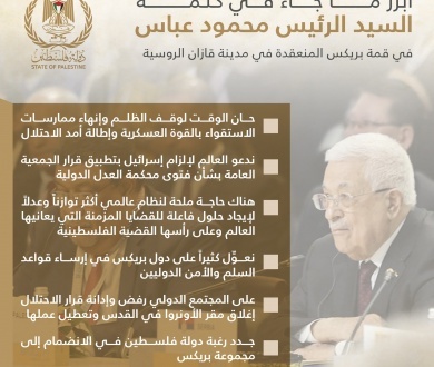 أبرز ما جاء في كلمة السيد الرئيس محمود عباس في قمة بريكس المنعقدة في مدينة قازان الروسية