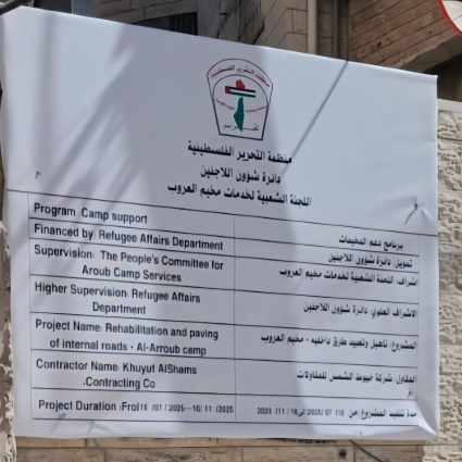 تحت رعاية الرئيس محمود عباس  "شؤون اللاجئين" تنفذ مشاريع تطويرية في مخيمي العروب والفوار